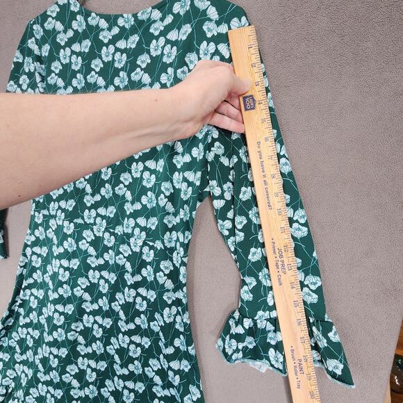 Gina Tricot Dress sz‎ M Women A Line Floral Green Faux Wrap Ruffle Hem Fairy - Picture 6 of 10